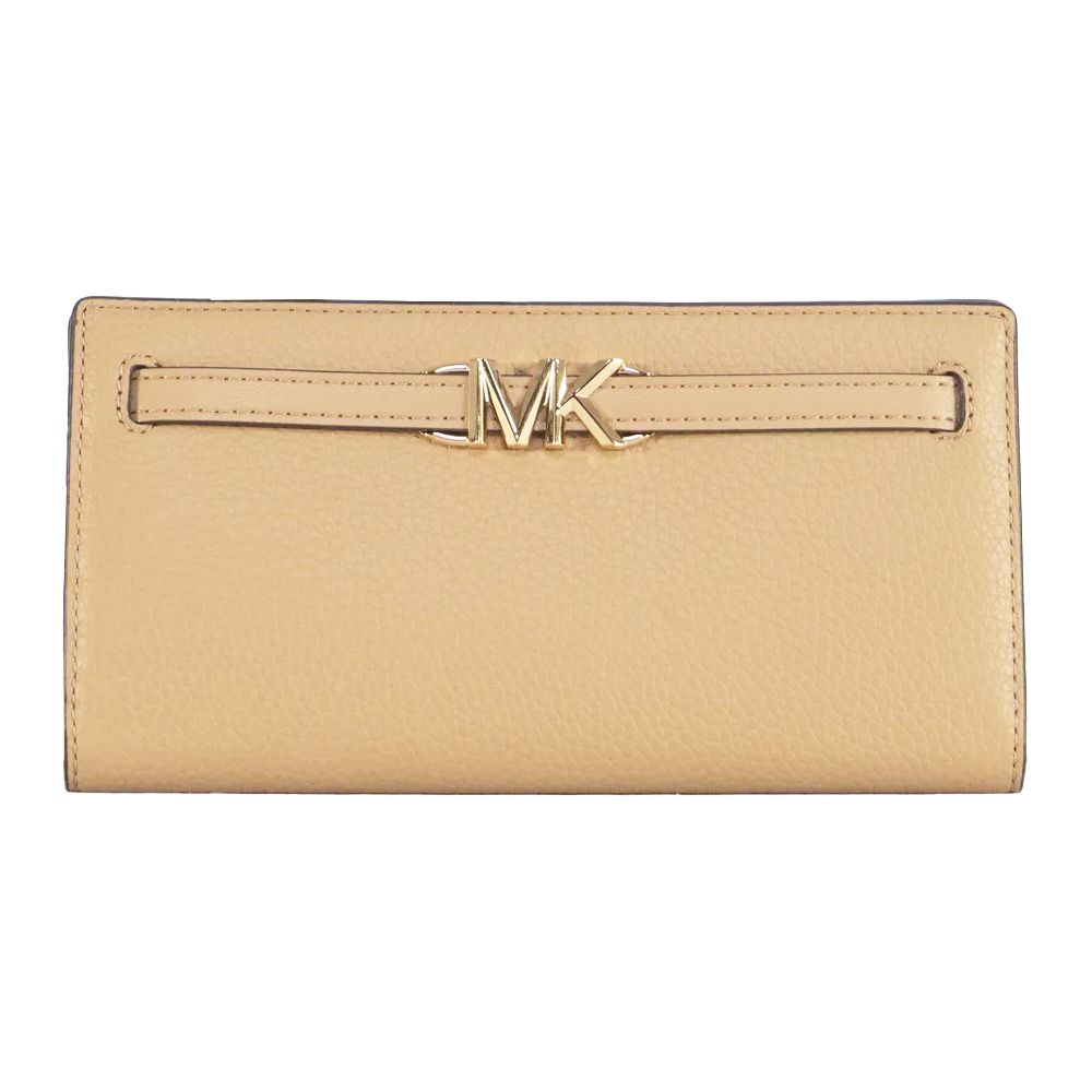 荔枝紋皮革釦式長夾 (卡其)