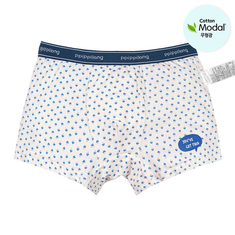 絲柔莫代爾混棉四角褲(男寶)-藍心紋-白