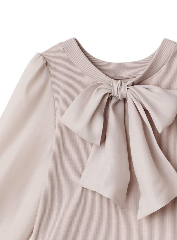 日本 GRL - 2WAY光澤蝴蝶結薄紗拼接上衣-淺灰藍