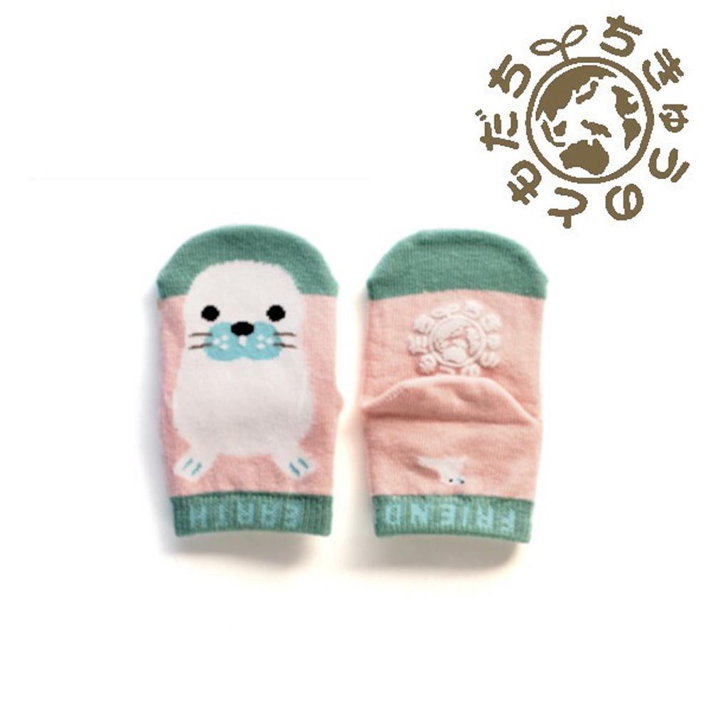日本 aehwa - 地球的朋友 印花寶寶襪-小海豹-粉紅 (10~15cm)