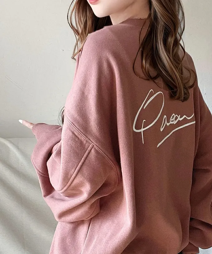 日本 Classical Elf - 背後刺繡logo 寬大落肩裏毛上衣-海軍藍