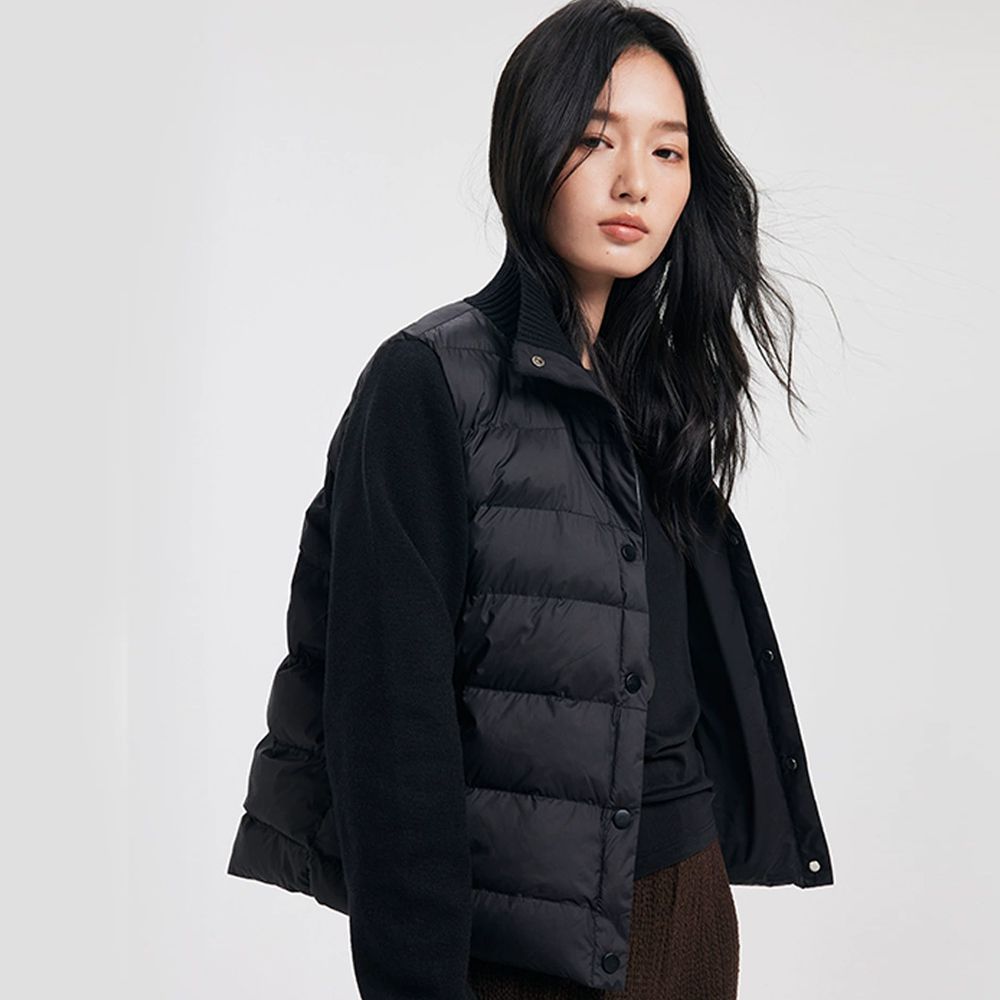 百搭針織拼接鋪棉外套-顯瘦黑