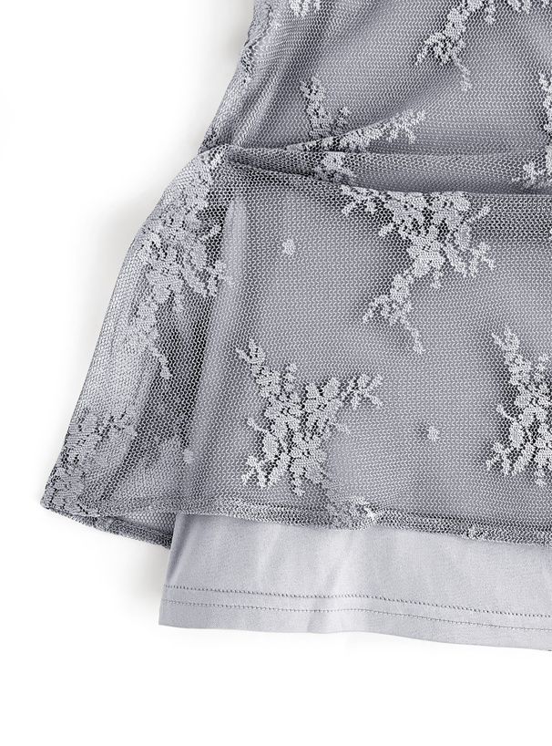 日本 GRL - 浪漫花刺繡薄紗短袖洋裝-星塵藍