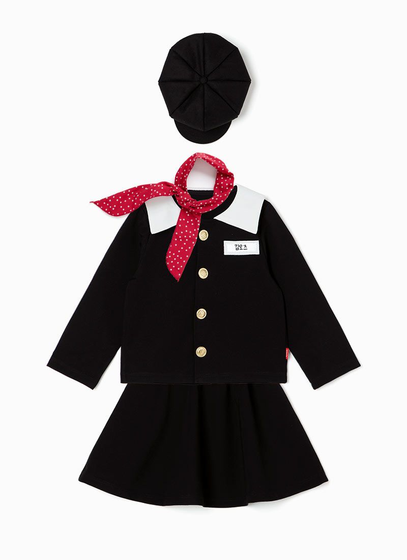 韓國 OZKIZ - 黑色返校日校服短裙套裝(附帽子/圍巾)-黑