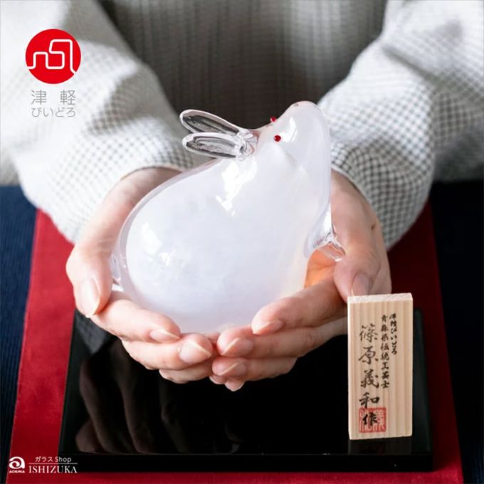日本 ADERIA - 津輕日本製手作玻璃2023兔年限定款附木座禮盒-小
