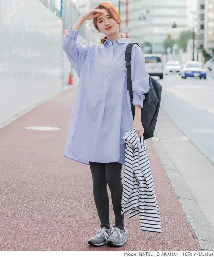 日本 COCA - 質感翻領排扣中長版襯衫-深灰