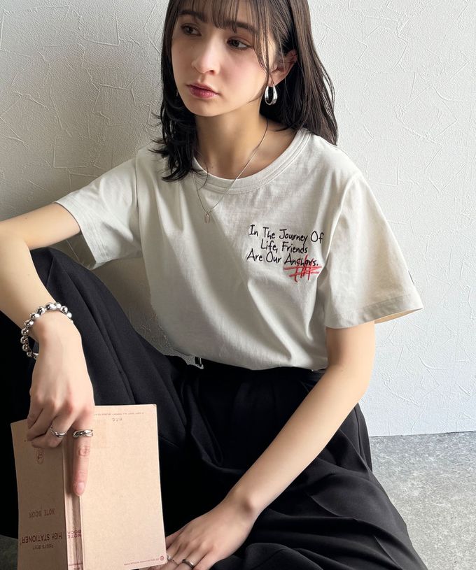 日本 Classical Elf - 有機棉 英文塗鴉風短袖上衣-白