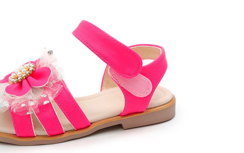 韓國 OZKIZ - 珍珠水晶蝴蝶結魔鬼氈涼鞋-草莓粉