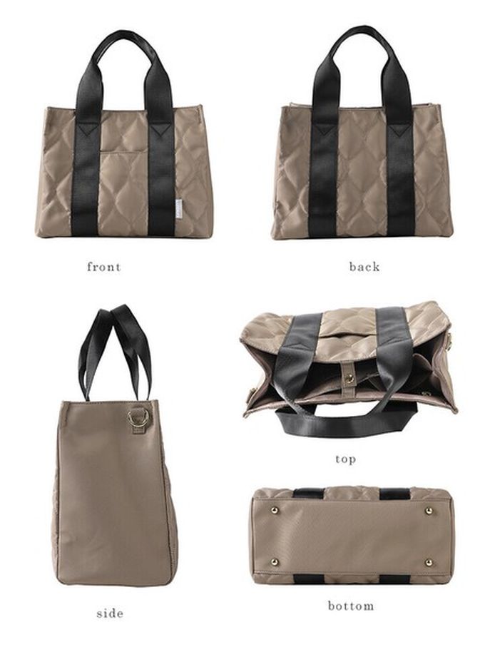 日本 LIZDAYS - 防潑水大容量2way絎縫托特包/媽媽包-(可裝A4)-深灰