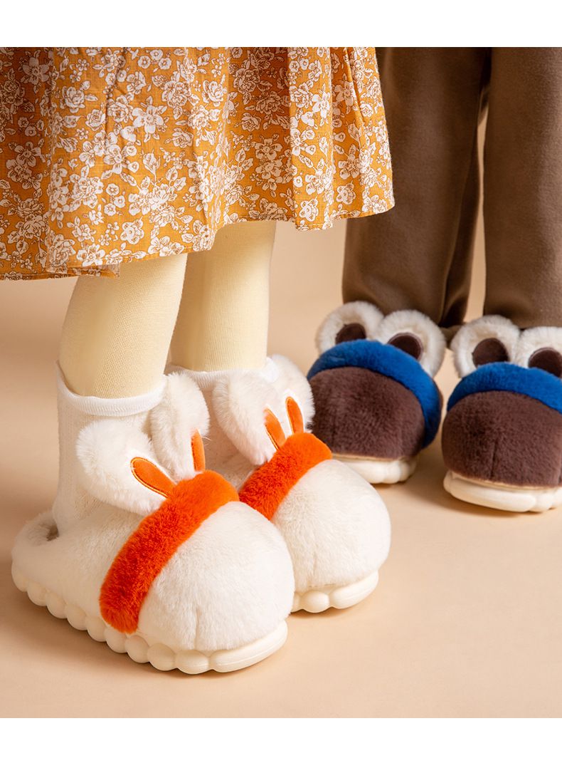 兒童毛毛保暖室內拖鞋(厚底)-兔耳-粉色