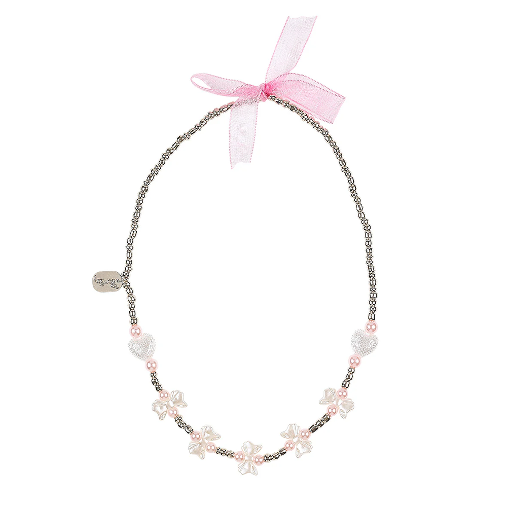 珍珠白蝴蝶結愛心項鍊 1 入