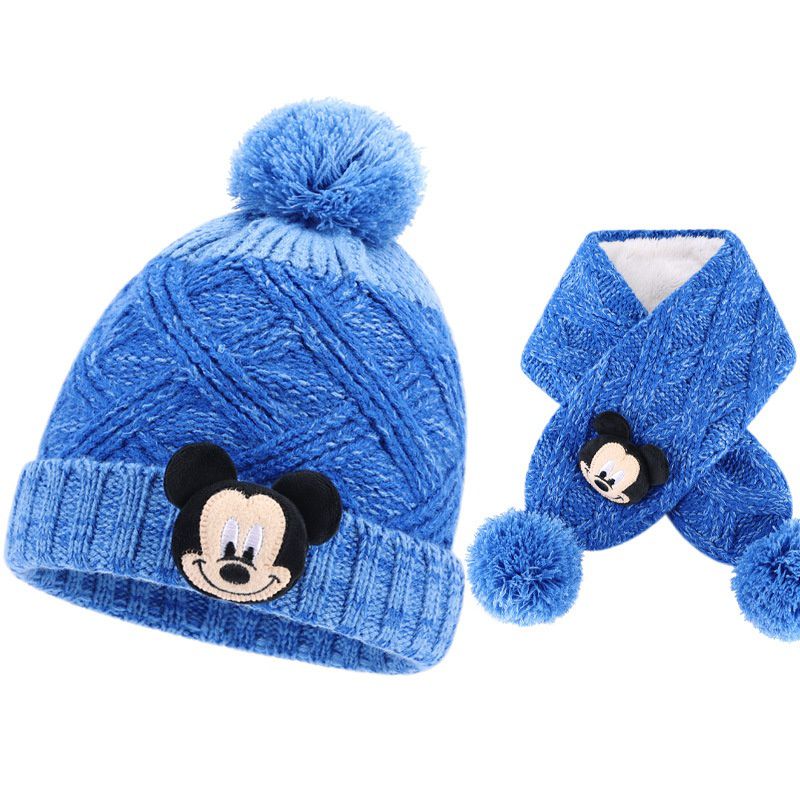 兒童針織保暖毛帽2入組-卡通人物米妮-粉色 (建議3歲以上)-帽子+圍脖