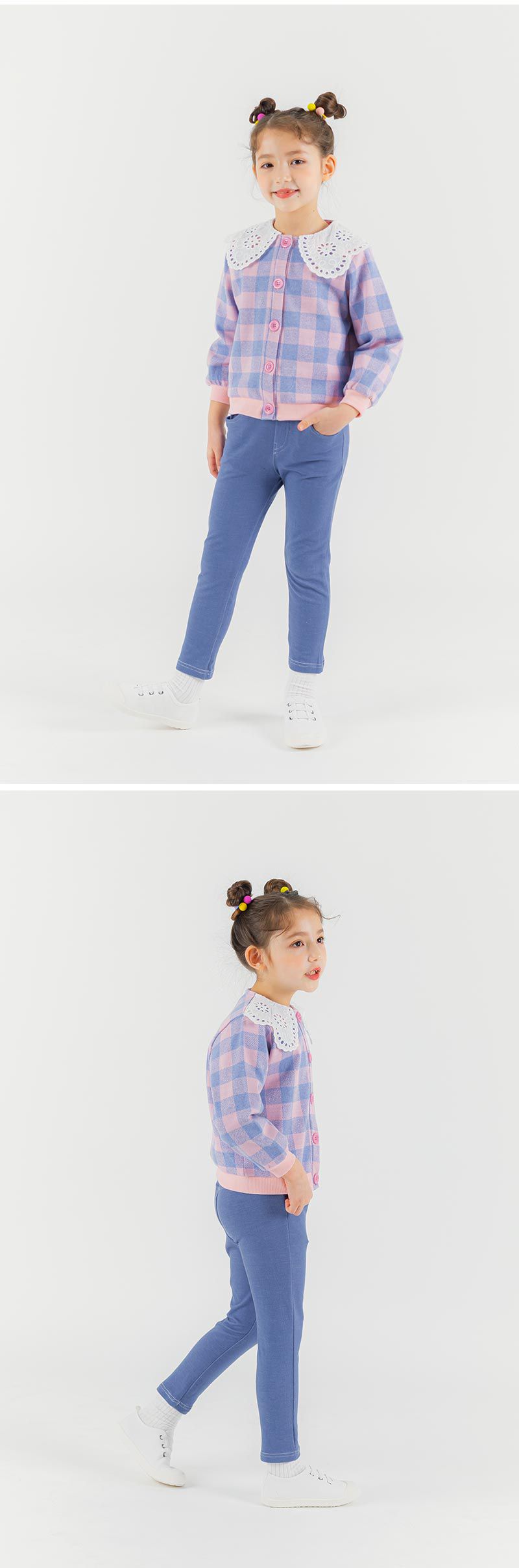 韓國 OZKIZ - 蕾絲領棋盤格單排釦針織小外套