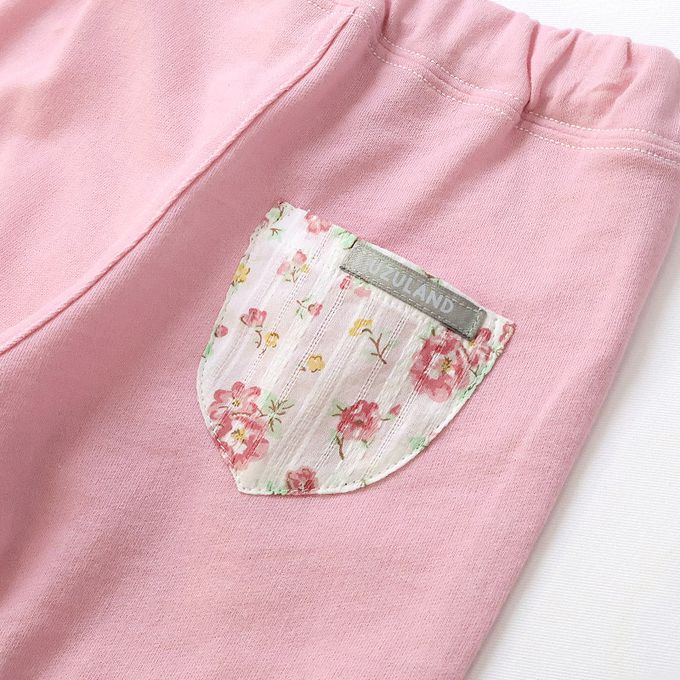 日本 ZOOLAND - 甜美花卉反摺短褲-粉紅