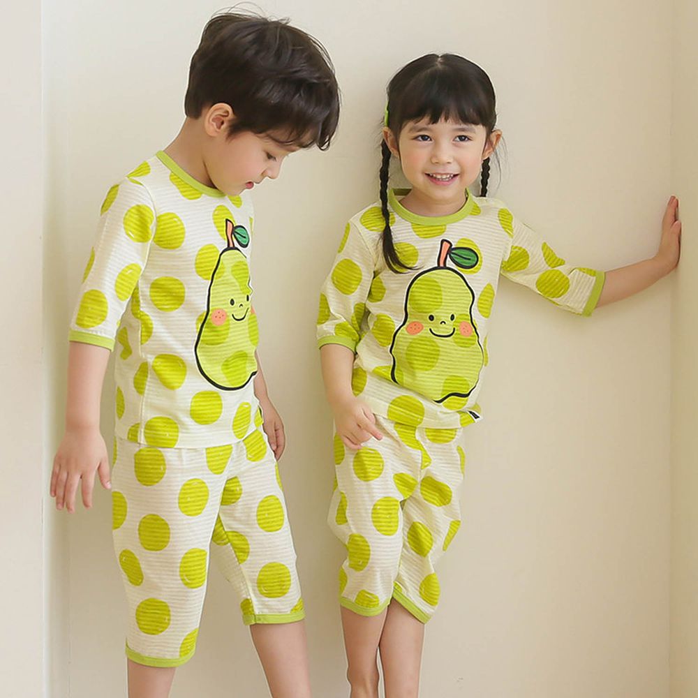 韓國 Puco - 有機棉透氣七分袖家居服-靦腆水梨