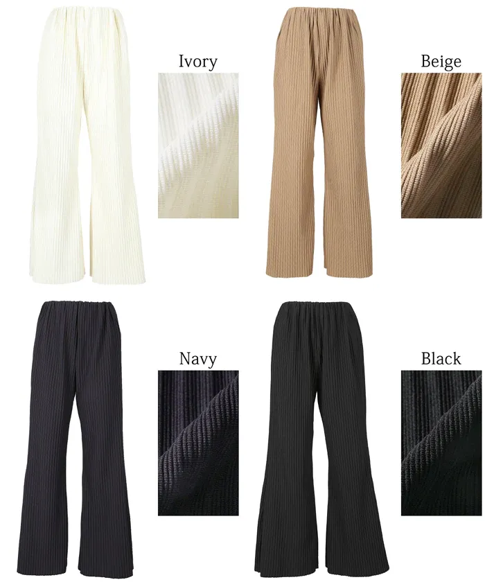 日本 COCA - [可剪裁] 羅紋彈性垂墜寬褲-黑