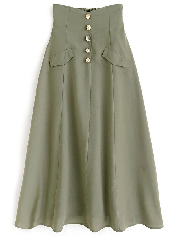 日本 GRL - 奧黛莉赫本金釦修身長裙-海軍藍