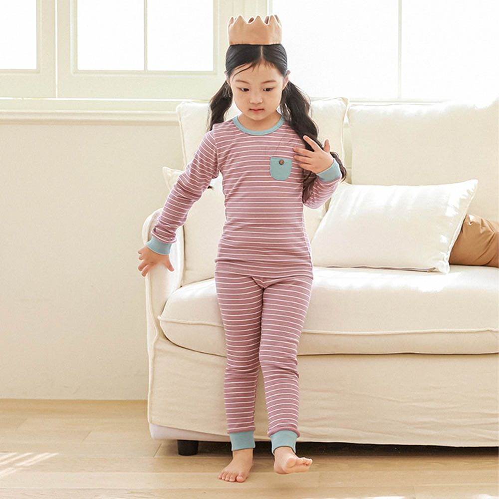 莫代爾親膚羅紋彈力微厚長袖家居服-條紋-紫