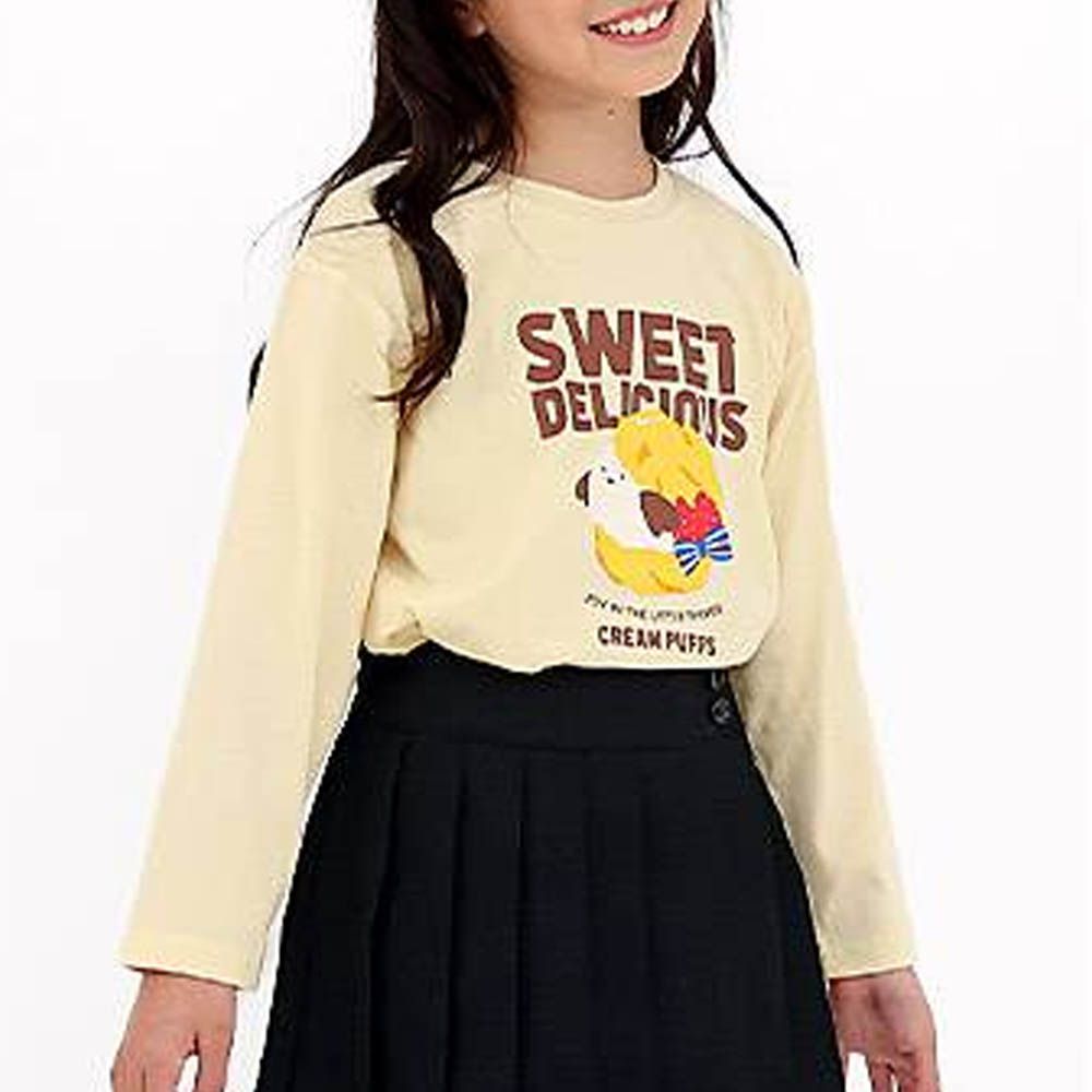 [推薦]定番印花薄長袖上衣-小鳥泡芙-奶油黃