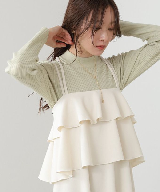 日本 Bab - 優雅綁帶層疊喬其紗細肩帶洋裝-摩卡