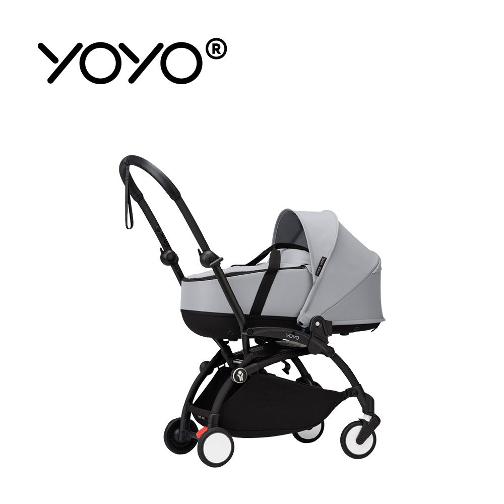 YOYO³ Newborn shell 0+新生兒睡籃推車-(含車架)-黑色車架+岩石灰睡籃