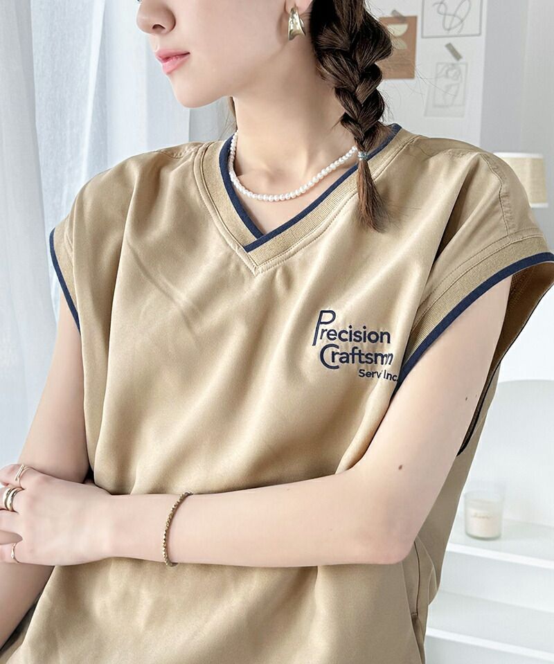 日本 Classical Elf - 英文刺繡百搭無袖上衣/背心-深藍