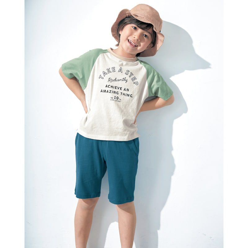 日本千趣會 - GITA 美式撞色短袖上衣-英文標語-復古藍