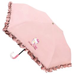 日本 J'S PLANNING - 花邊皺摺晴雨兼用兒童直傘-卡通人物Hello Kitty-粉紅 (50cm)