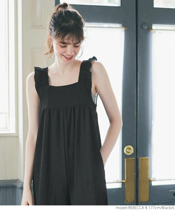 日本 COCA - 可愛百搭垂墜感吊帶褲-黑