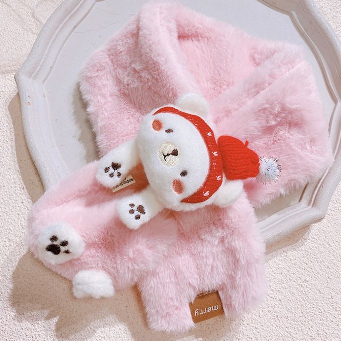 Love, Charlotte - 聖誕粉色仿兔毛北極熊圍巾-兒童圍巾-粉色-70 x 10 cm