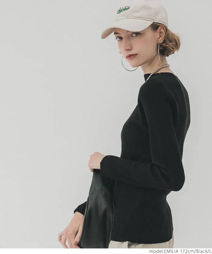 日本 COCA - 極上厚磅 彈性羅紋針織上衣-船型領-黑