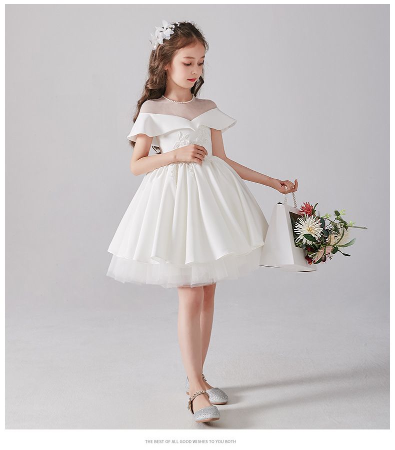 緞面假兩件卡肩式禮服-白色