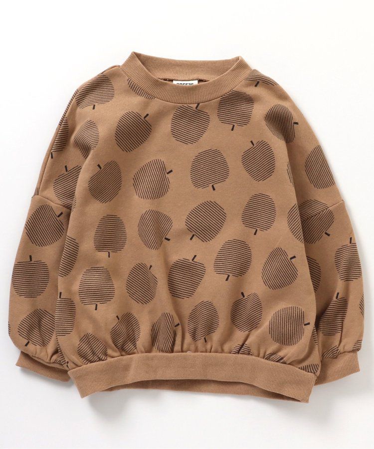 日本 BREEZE - 滿版印花裏毛長袖上衣-蘋果-焦糖