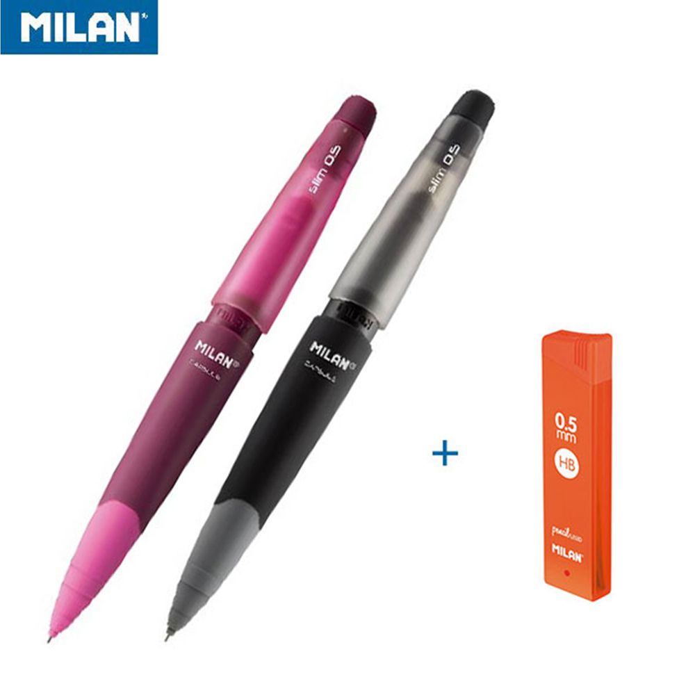 MILAN - 果凍自動鉛筆0.5mm(2入)+筆芯_0.5mm_HB(1入)-灰/紅