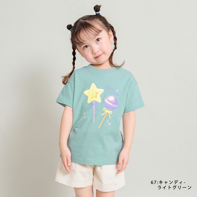 日本 BRANSHES - 純棉可愛女孩短袖上衣-愛心文字-淺紫