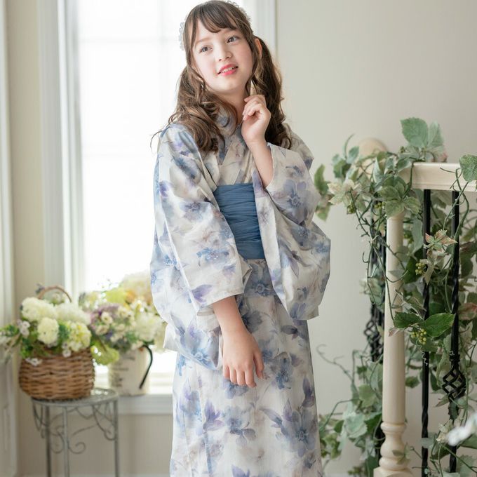 日本 Catherine Cottage - 夢幻2way純棉兵兒帶浴衣(可當洋裝)-滿版花卉-海軍藍