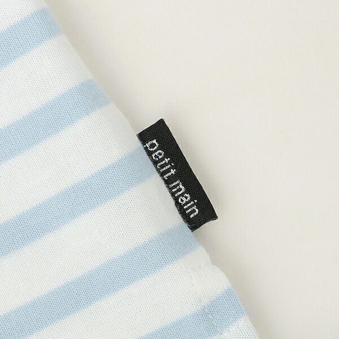 日本 petit main - [低價]接觸冷感 條紋短袖上衣-藍x白