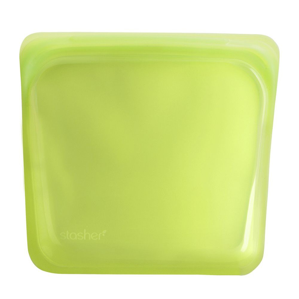 美國 Stasher - 食品級白金矽膠密封食物袋-Sandwich方形-萊姆綠 (443ml)