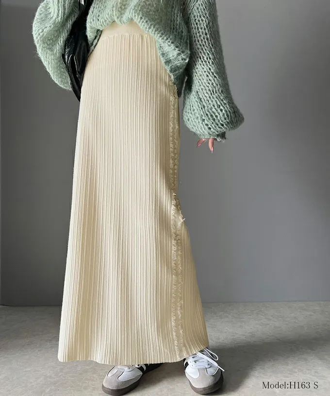 日本 Classical Elf - mily bilet 羅紋修身側流蘇針織長裙-黑