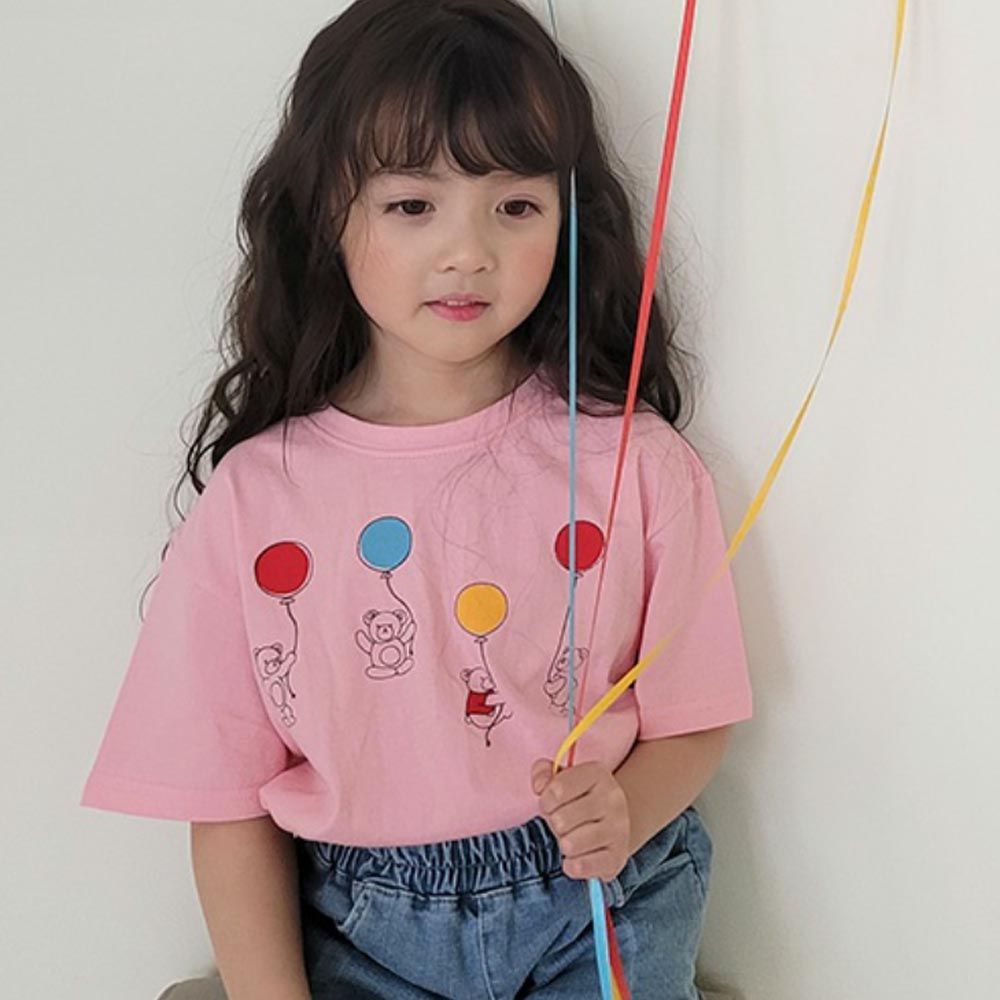 韓國 Peanuts House - 氣球熊熊短袖上衣-粉紅