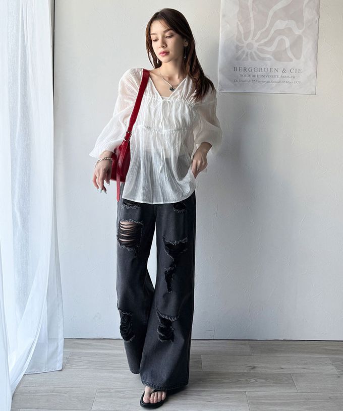 日本 Classical Elf - 浪漫優美透膚2way長袖罩衫-黑