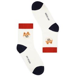 韓國連線 - 韓製動物毛巾繡彈性中筒襪-狗狗-白 (23-25cm)-1雙