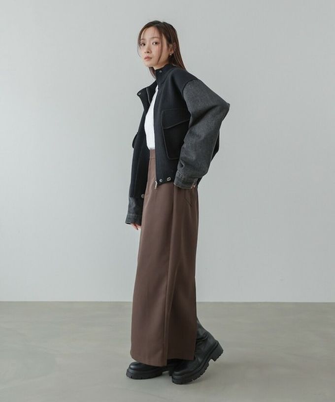 日本 Bab - 俐落簡潔丹寧袖拼接夾克/外套-黑系