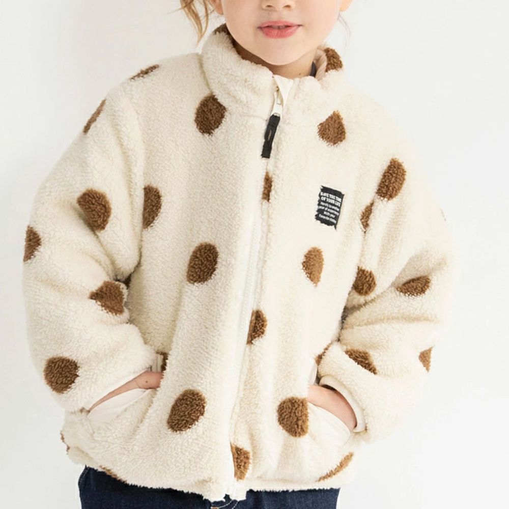 2way雙面異材質保暖鋪棉外套(可機洗)-圓點-象牙白