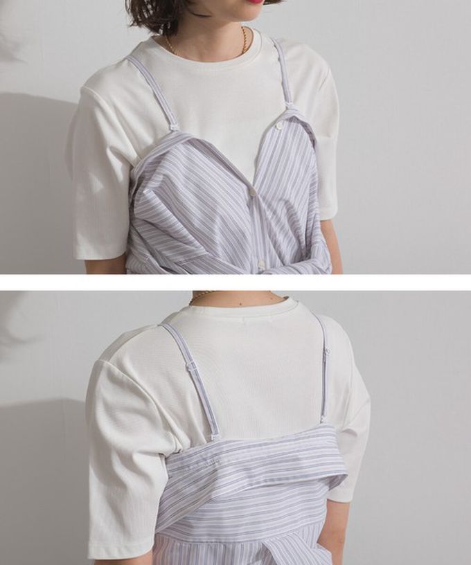 日本 ELENCARE DUE - 2way穿法俐落條紋寬版襯衫-藍