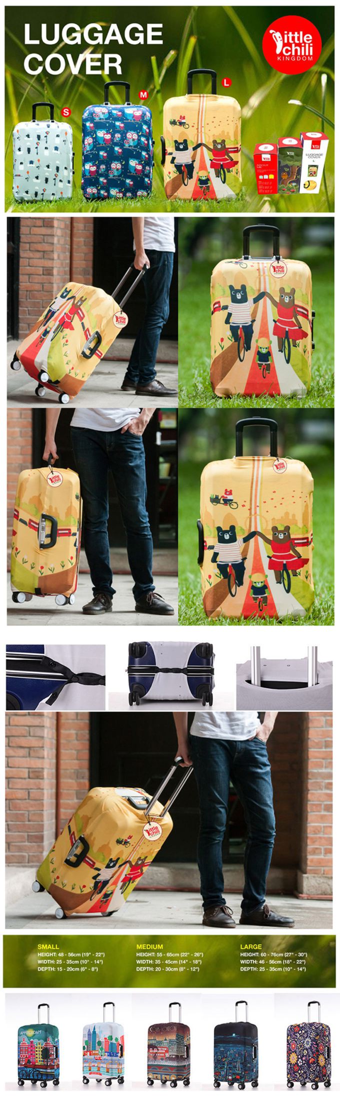 little chili - 繽紛行李箱套M-小熊家族-24吋 -高60 寬40 厚度25cm