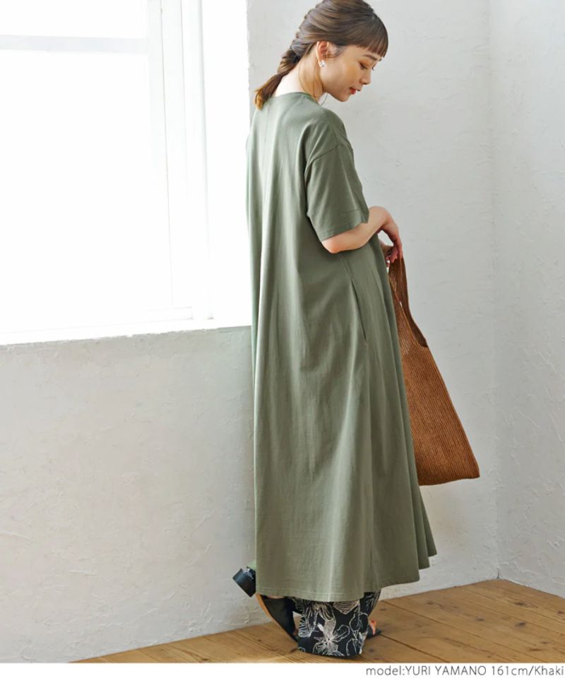 日本 COCA - 100%美國棉傘狀寬鬆短袖洋裝-白