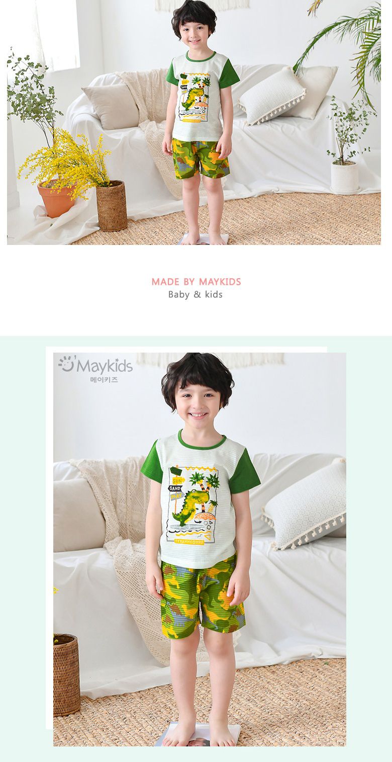 韓國 Maykids - 有機棉透氣短袖家居服-熱帶恐龍