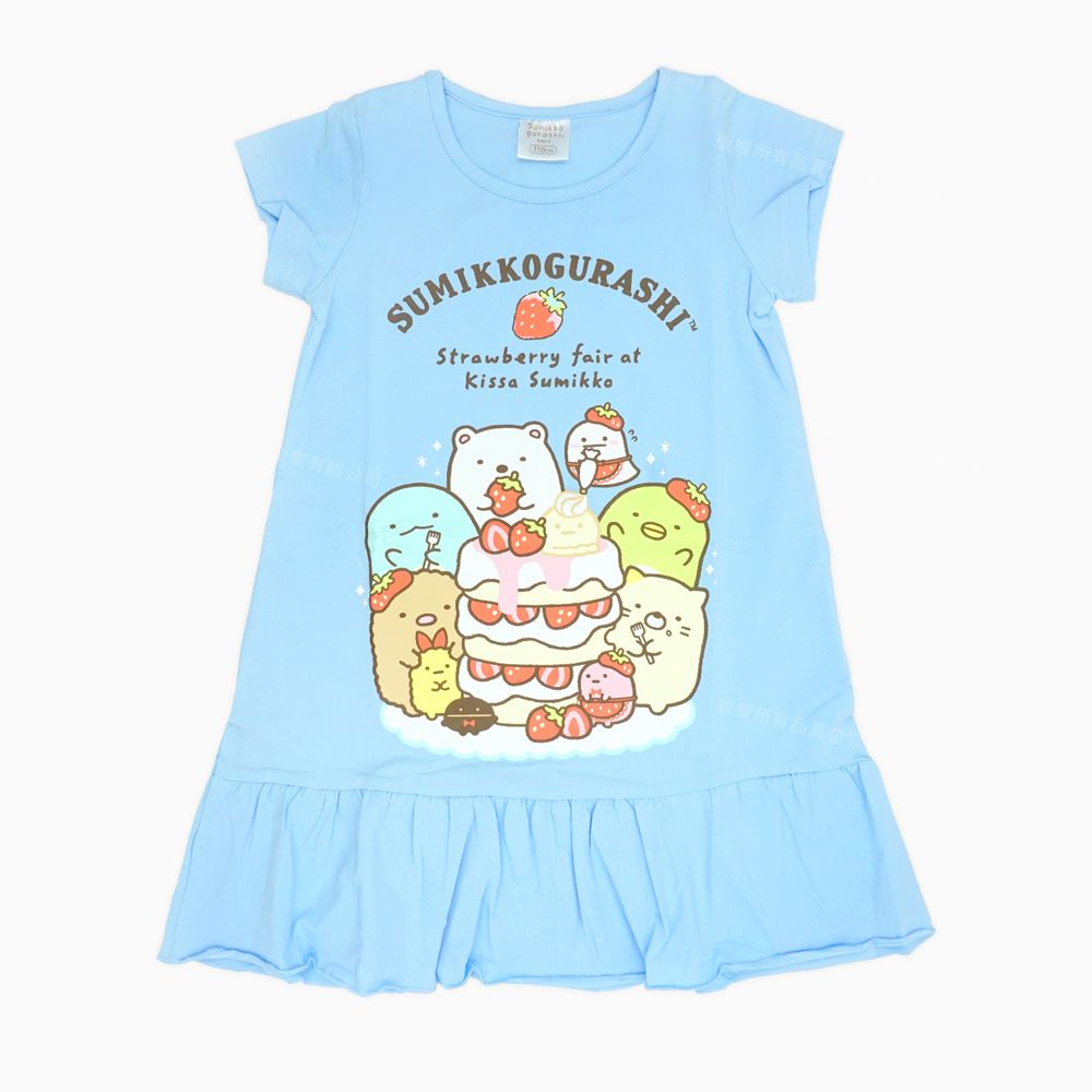 GIAT - 角落小夥伴女童短袖連身裙/居家服-A草莓蛋糕款-藍色
