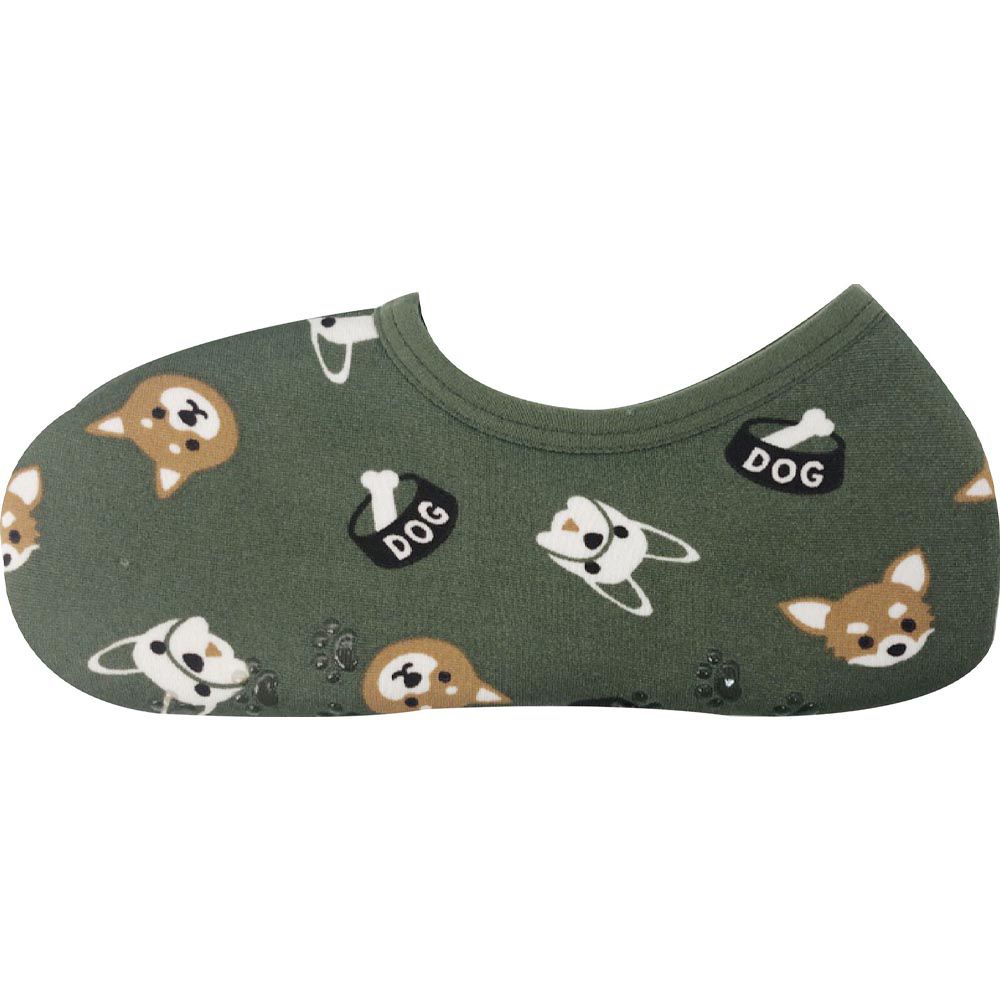 日本丸和 - 雙層機能裏起毛防滑室內襪-法鬥柴犬-橄欖綠 (21-25cm)-船型